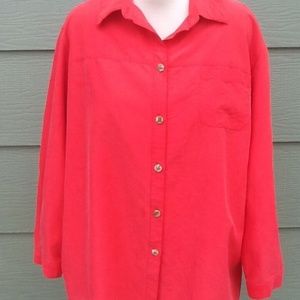 Sag Harbor Shirt Plus Sz 22W Solid Red Rayon